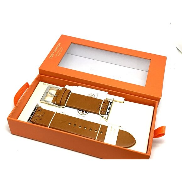 Tory Burch Apple Watch Band Case Size 38-45mm Brown Leather Strap TBS0100E - Picture 2 of 9